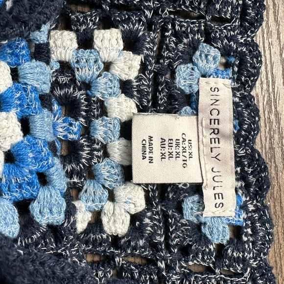 Sincerely Jules Navy and Light Blue Crochet Crop Top - Picture 3 of 3